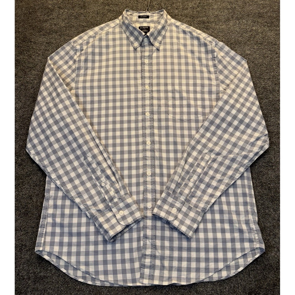J.Crew Men's L Gray White Gingham Flex Washed Classic Fit Button Shirt NWT